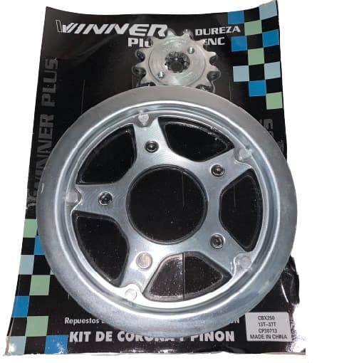CORONA Y PIÑON HONDA CBX 250 TWISTER 37T - 13T ZINCADA  ( BLISTER )