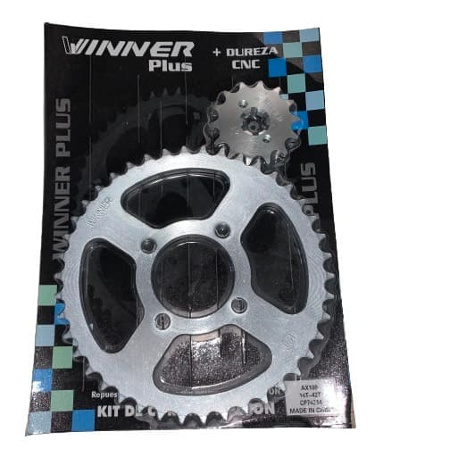 CORONA Y PIÑON SUZUKI AX100  42T - 14T  ZINCADA  ( EN BLISTER )