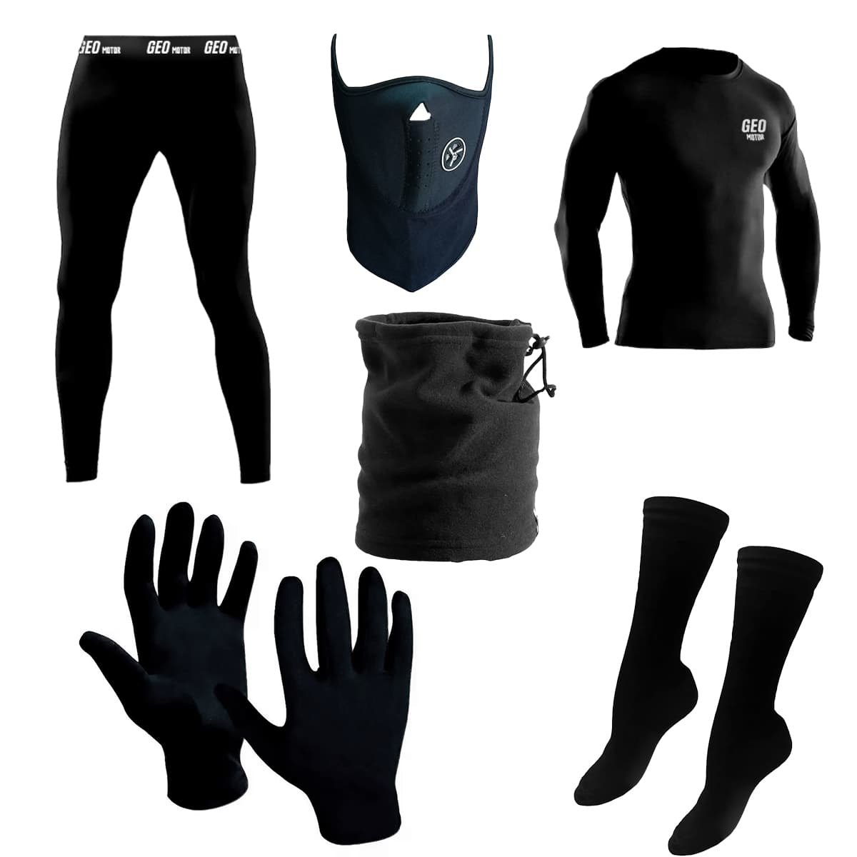 KIT TERMICO COMPLETO FRIZADO GEO TALLE M/L REMERA+CALZA+GUANTES+MASCARA+MEDIAS