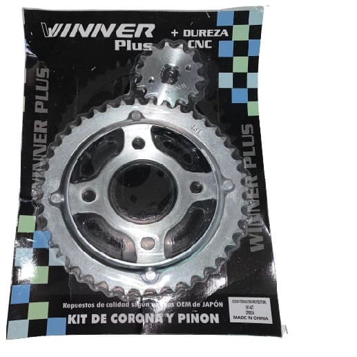 CORONA Y PIÑON HONDA CG125 TITAN 44T - 14T C/PROTECTOR ZINCADA ( BLISTER )