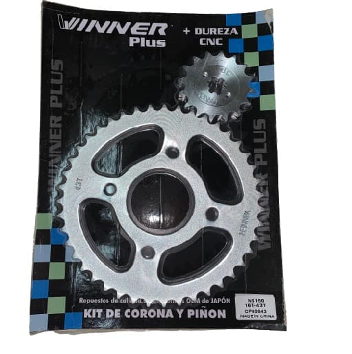 CORONA PIÑON BAJAJ ROUSER NS150 43T 15T ZINCADA EN BLISTER
