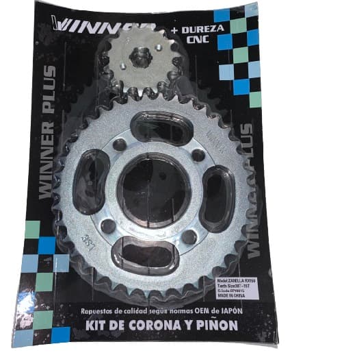 CORONA Y PIÑON ZANELLA RX 150 38T - 15T ZINCADA ( EN BLISTER )